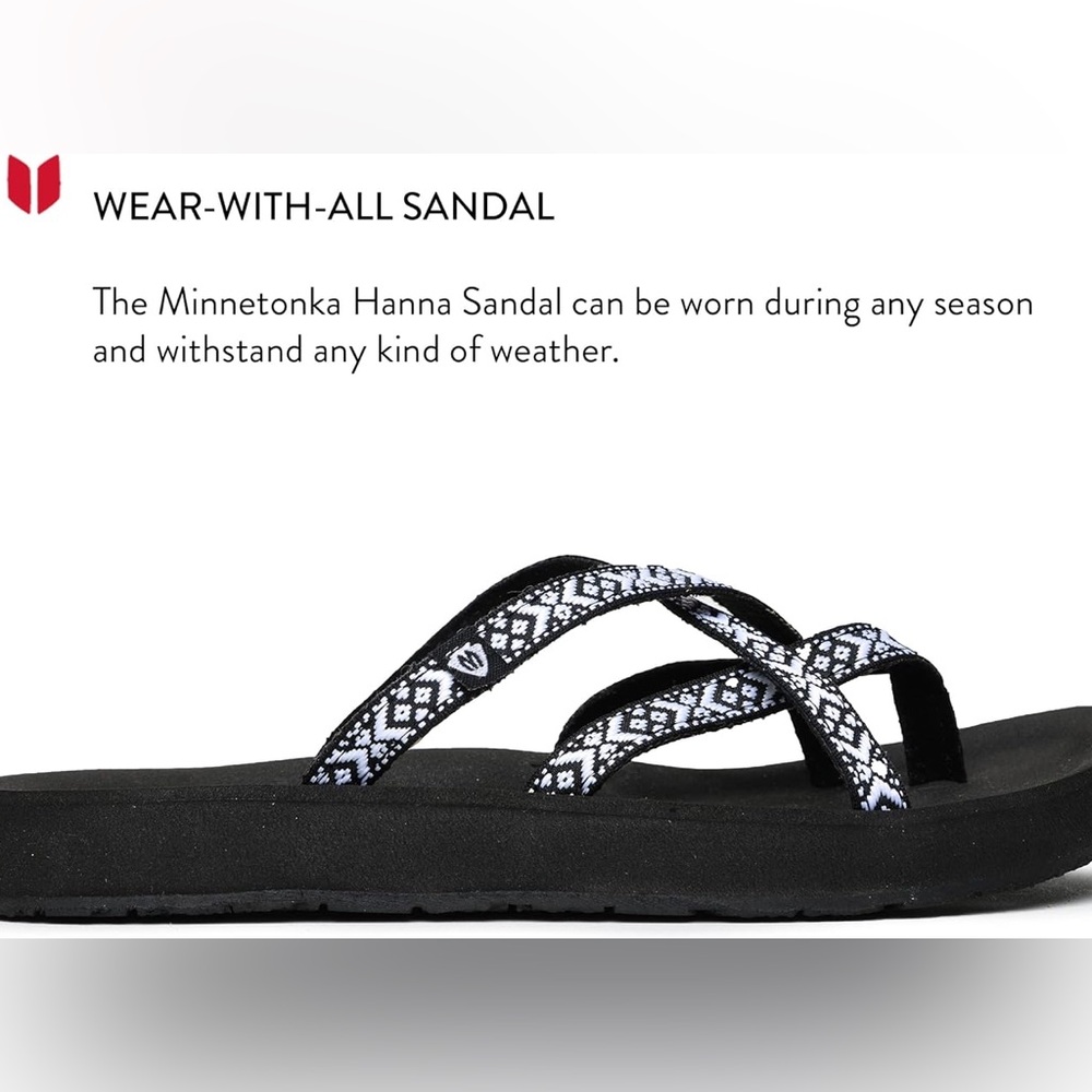 Minnetonka Hannah Sandals Black, White and Light Blue, Size 10 New